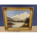 English School, oil, "Boat on a Loch " 44.5 x 57, framed