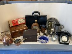 Qty of items to include: vintage telephone, brasswares, clock, Hillman Mix electric scale model,