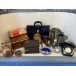 Qty of items to include: vintage telephone, brasswares, clock, Hillman Mix electric scale model,