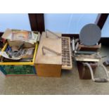 Adana printing press and wooden fitted case of print letters, and instructions, manuals etc