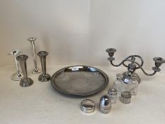 Qty silver plate & H.M. silver topped glassware (weight 1.5 ozt)