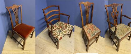 Pair of C19th oak dining chairs and 3 others