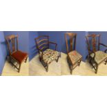 Pair of C19th oak dining chairs and 3 others