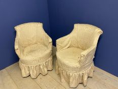 Pair of small tub chairs with loose covers in need of restoration