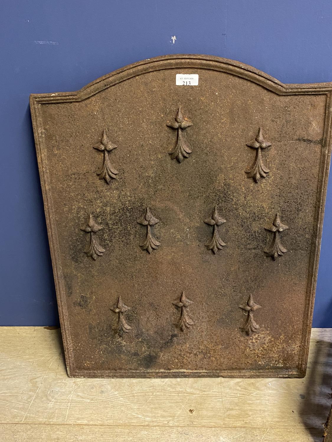 Cast Iron fireback with Fleur de Ley pattern and a fire gate - Image 3 of 5