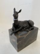 Cold painted figure of a recumbent deer on veined marble base, signed L Carvin 16cm H CONDITION: