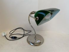 Brass desk lamp with green glass shade