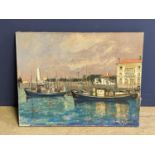 JEAN MICAS ( 1906-?) Oil on canvas "The Harbour, Ciboure" (SW France) 51.5 x 65.5. Unframed