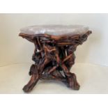 Chinese rustic tree root based table with quartz top 34cm H