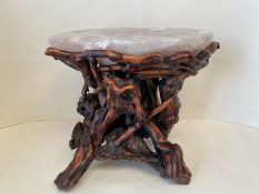 Chinese rustic tree root based table with quartz top 34cm H