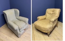 Two chairs for restoration: a C19th gilded framed arm chair in the Howard Shape; and a Gentleman's