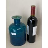 Turquoise Art glass bottle vase, base signed Molena, 22cmHigh