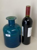 Turquoise Art glass bottle vase, base signed Molena, 22cmHigh