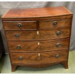 Small Regency mahogany bow front chest of 2S and 3L graduated drawers 80W x 80H