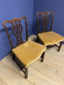 Pair of good C19th mahogany Chippendale style side chairs