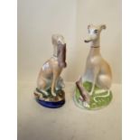 Pair of Staffordshire greyhounds with hunted hares largest 26 H