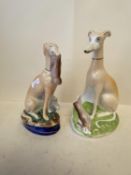 Pair of Staffordshire greyhounds with hunted hares largest 26 H