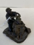 Asian miniature bronze figure group of a seated man and his barber 6.5cm H CONDITION: No visible