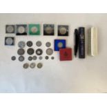 Approx. 24 coins and commemorative medals (presumed all silver; aggregate weight 21 oz 600g) and a