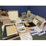 Qty of frames, old sketchbooks, canvases sketch-books, artwork from Artist's studio in Wiltshire