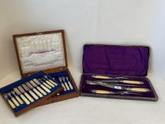 Cased set of 12 Mappin & Webb H.M. silver, bone handled fish/desert knives & forks (24) & old