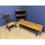 3 Tier tea trolley, small rocking chair & modern coffee table, all for restoration