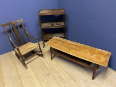 3 Tier tea trolley, small rocking chair & modern coffee table, all for restoration