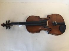 German Violin circa 1890 labelled "Andreas Amati", back length 358mm, including black case and 2