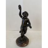 Bronze figurine of a Cherub on circular marble base signed P. Rodin 24.5 H CONDITION: General wear