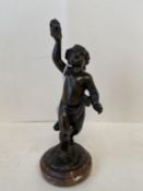 Bronze figurine of a Cherub on circular marble base signed P. Rodin 24.5 H CONDITION: General wear