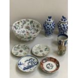 Qty of C20th Oriental wares to include and Imari dish, blue & White ginger jars and famile rose