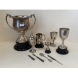 Various silver & plated trophy cups sets (silver weight 10ozt)