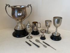 Various silver & plated trophy cups sets (silver weight 10ozt)