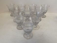 Set of 6 cut glass wine glasses and 4 similar (10)