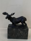 Small bronze figure of a wading moose on veined marble base signed L. Carvin 15.5cm H CONDITION: