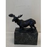 Small bronze figure of a wading moose on veined marble base signed L. Carvin 15.5cm H CONDITION: