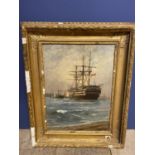 R. ESDAILE RICHARDSON ( 1897-? ) Oil on board "The old St Vincent, Portsmouth Harbour" signed