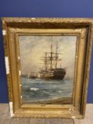 R. ESDAILE RICHARDSON ( 1897-? ) Oil on board "The old St Vincent, Portsmouth Harbour" signed
