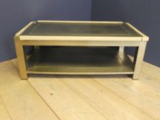 Contemporary silver coloured 2 tier coffee table 111L x 40H cm (general wear and tear, with soft