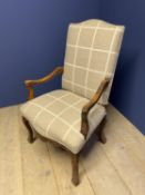 Good quality carved beech show framed armchair, upholstered in a contemporary check tweed. CONDITION