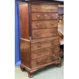 George III mahogany chest on chest of 7 graduated long drawers & a brushing slide with brass handles