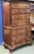 George III mahogany chest on chest of 7 graduated long drawers & a brushing slide with brass handles
