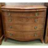Regency mahogany bow front chest of 4L graduated drawers beneath a brushing slide 97W x 88H