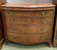 Regency mahogany bow front chest of 4L graduated drawers beneath a brushing slide 97W x 88H