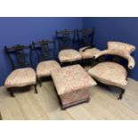 Qty of various chairs and ottoman, upholstered in a pink fabric