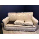 Cream sofa (cushion missing) 101cm deep, seat depth is 62cm, length across back is 190cm