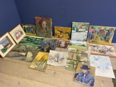 Qty of framed and unframed portrait pictures cleared from an artists studio in Wiltshire.