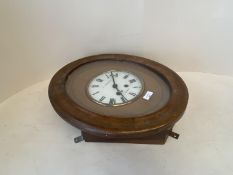 Swiss oak cased oval wall clock, the circular dial with twin winding holes, L S Hoffer, A GENEVE;