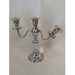 H.M. silver 3 branch candelabra marks rubbed to foot, 1 branch broken