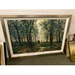 C20th oil on board in contemporary frame, plaque to front inscribed, "In Oak Forest by Ivan Shishkin